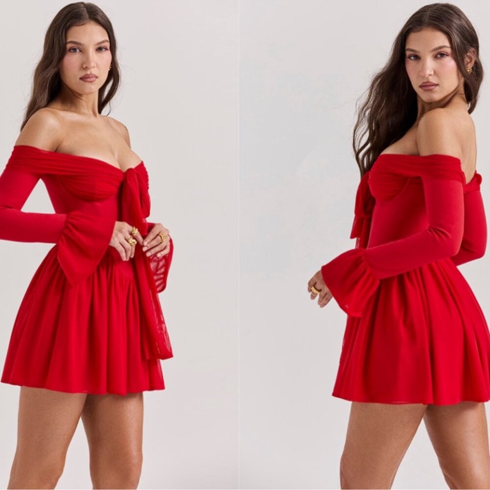 NWOT House of CB 'Alana' Scarlet Off Shoulder Dress Sz L tall